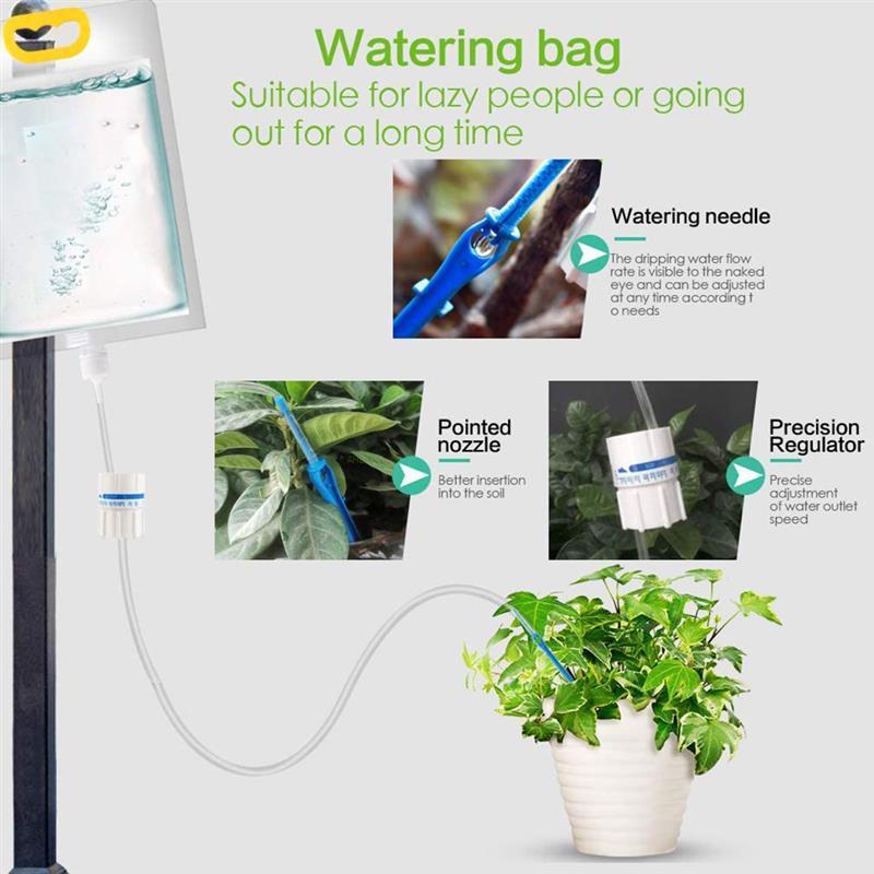 Watering bag system with features highlighted for plant care on a white background